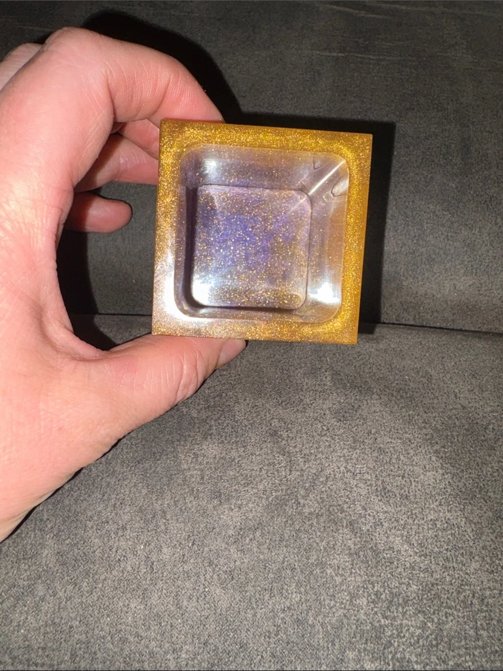 Handcrafted Purple and Gold Resin Square Trinket/Candle Holder